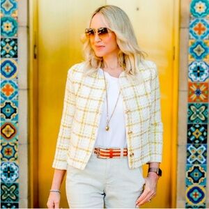 Cabi Yellow White Plaid Boucle Coco Jacket 6256